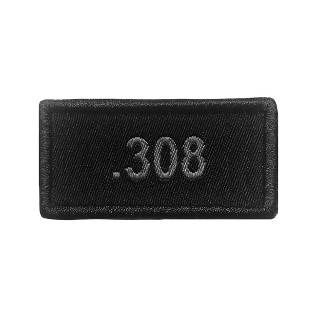 Patch calibre .308 brodé gris sur tissu noir - A10 Equipment