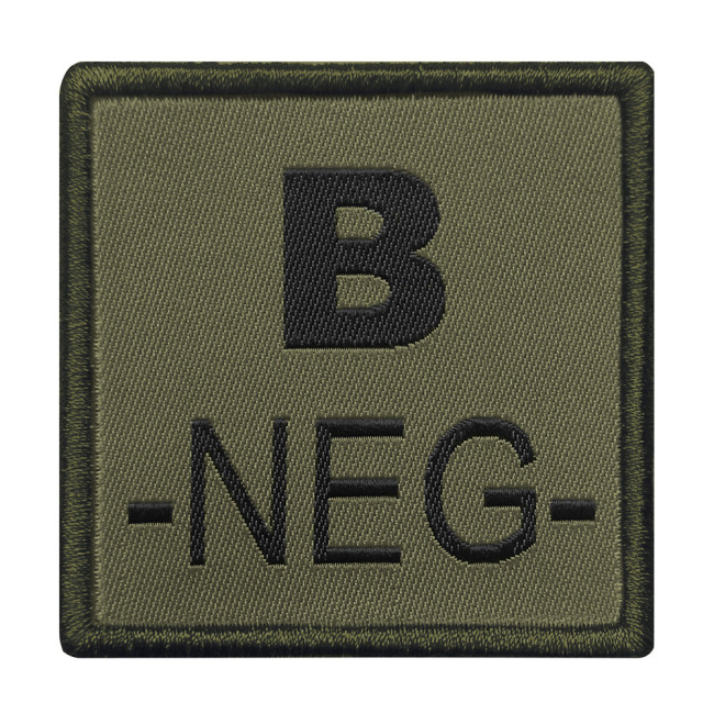 Patch groupe sanguin B- brodé sur tissu vert olive - A10 Equipment