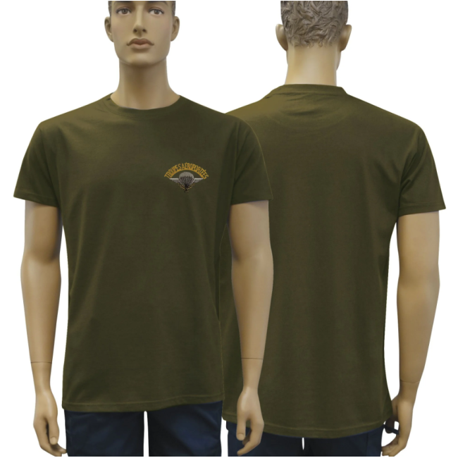 TEE SHIRT VERT ARMEEE COTON BRODE TROUPES AEROPORTEES - Patrol Equipement