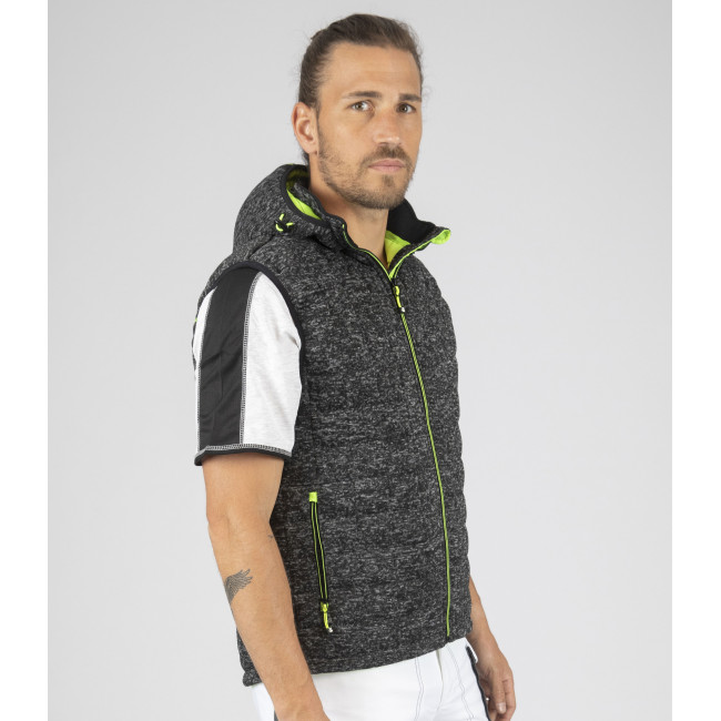 MOUWLOOS GEWATTEERD VEST TEDDY ZWART EN FLUOGEEL - North Ways