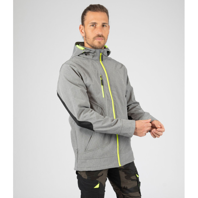 Softshell jas Borel grijs gemêleerd en geel fluo - Nine Worths by North Ways