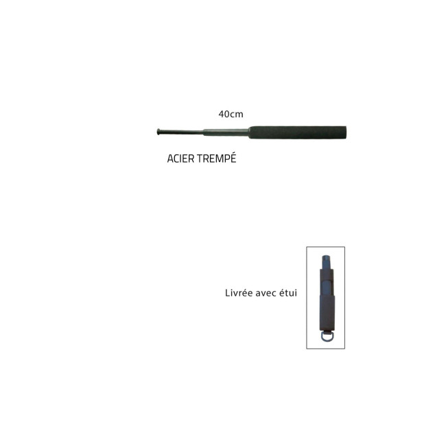 MATRAQUE TELESCOPIQUE ACIER TREMPE MANCHE MOUSSE+ ETUI 40 CM - Patrol Equipment