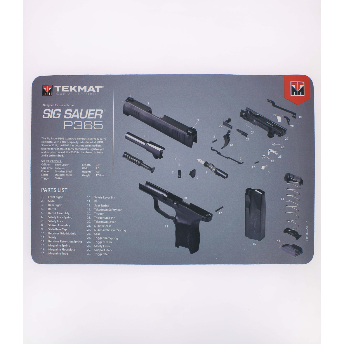 TAPIS DE DEMONTAGE POUR PISTOLET 1911 27,9x43CM - Tekmat