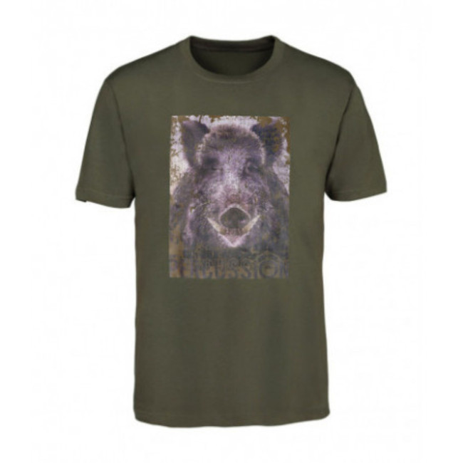 Dziecięcy T-shirt Kaki z nadrukiem sitowym dzik - Percussion