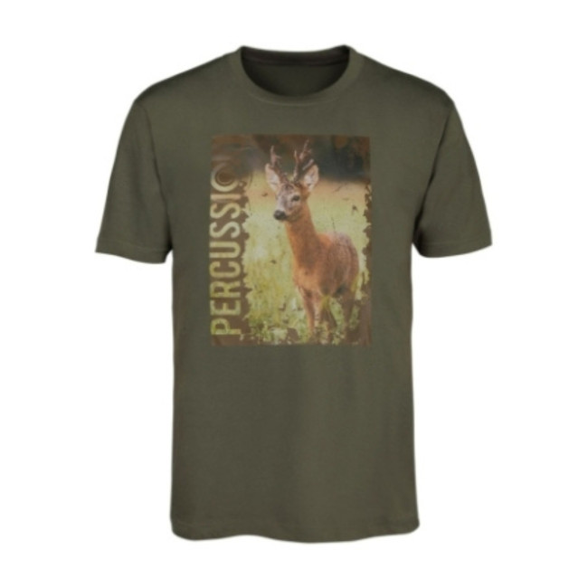 Kinder-T-Shirt Khaki mit Damhirsch-Siebdruck - Percussion