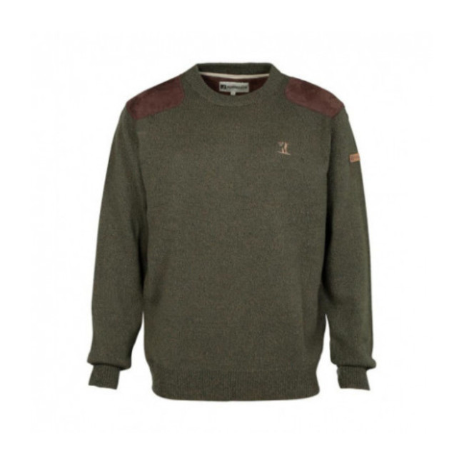 Jagdpullover mit Rundhals Khaki gestickt - Percussion