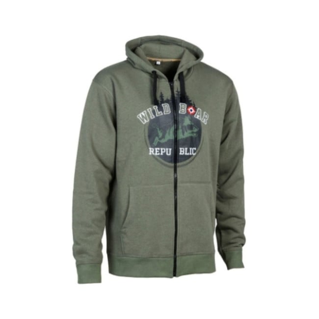 Sweat à capuche zippé Kaki Wild Boar Republic - Percussion