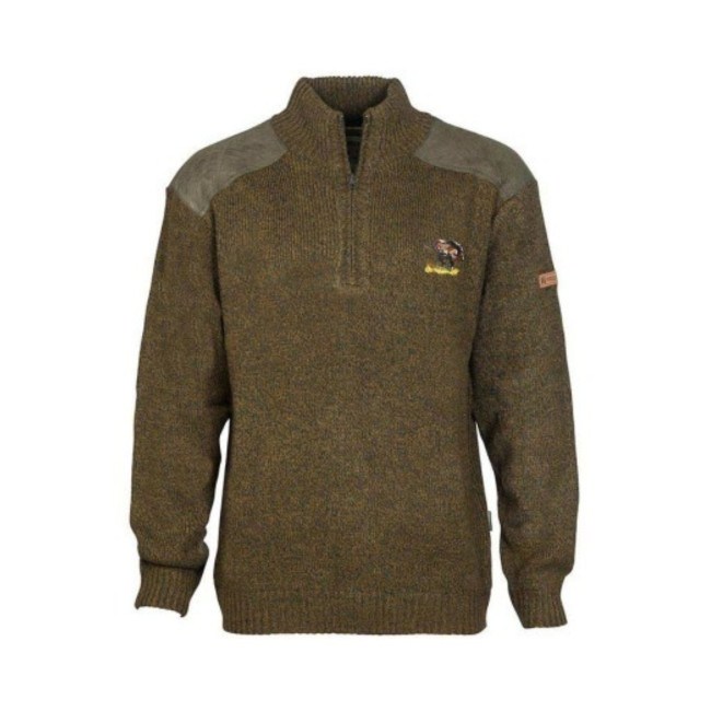Jagdpullover mit gesticktem Wildschwein Truckerkragen Khaki - Percussion