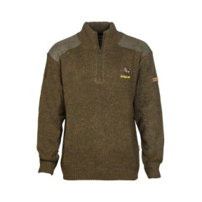 Pull Chasse avec sanglier brodé col camionneur Kaki - Percussion