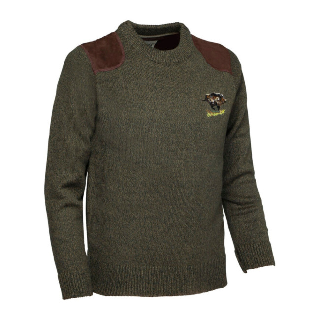 Rundhalspullover Khaki mit gesticktem Wildschwein Kinder - Percussion