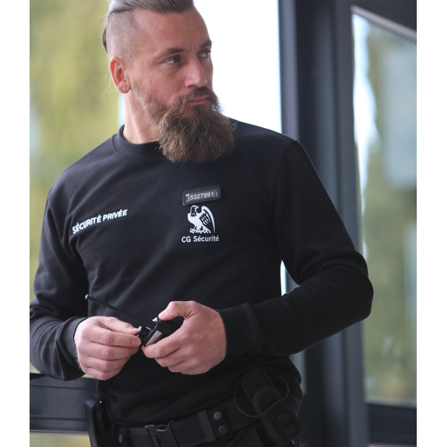 Sweatshirt Sécurité Noir avec fenêtre matricule à broder - CityGuard