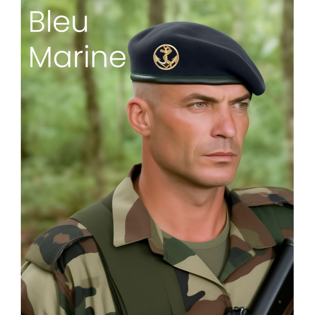 Beret wojskowy granatowy ze skórzaną lamówką - Patrol Équipements