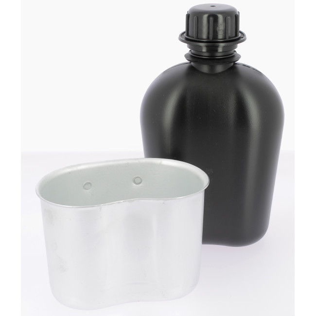 Feldflasche mit Becher und schwarzer Hülle - Miltec