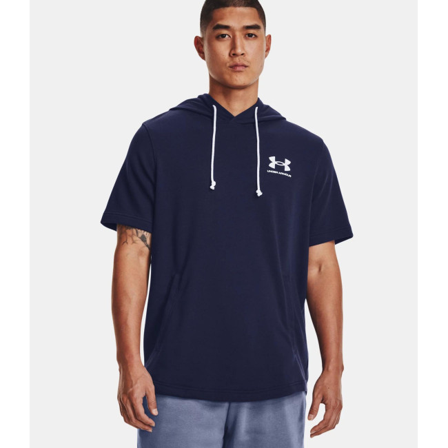 Bluza z kapturem i krótkimi rękawami UA Rival Terry LC - Granatowa - Under Armour