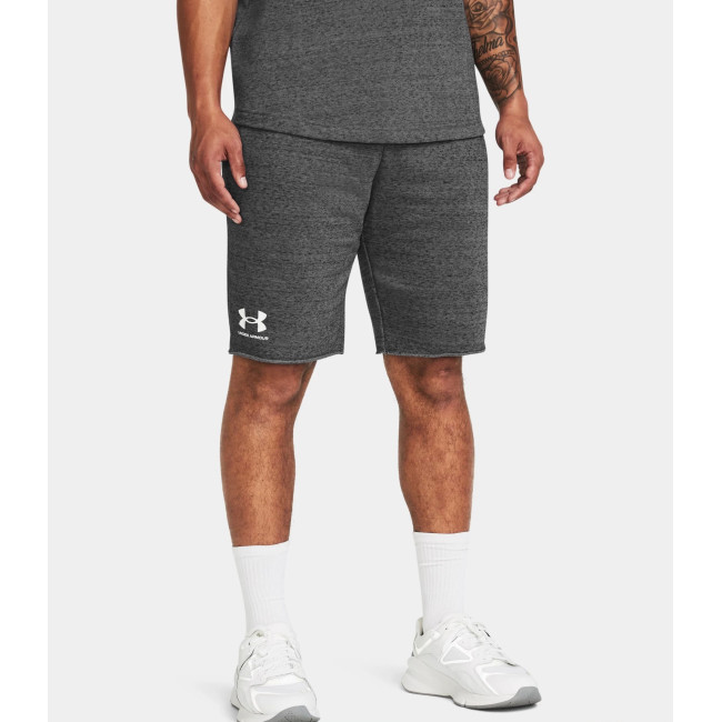 Short UA Rival Terry pour homme - Gris Chiné / Blanc - Under Armour