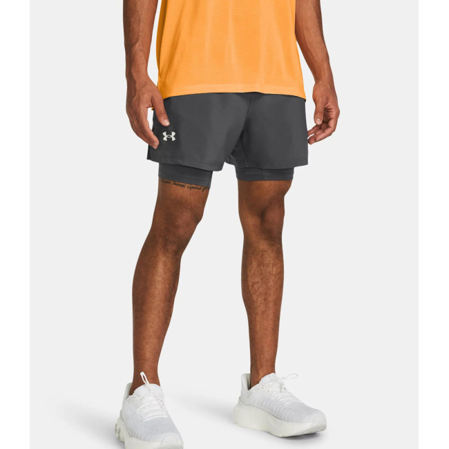 Short homme UA Launch 2 en 1 5' - Gris Pierre - Under Armour