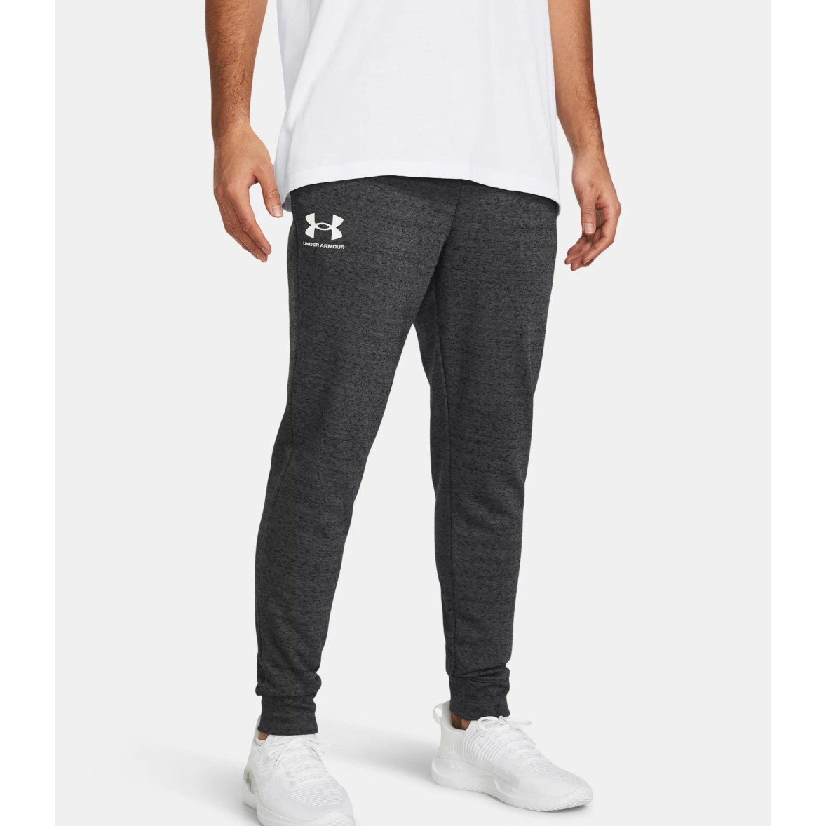 Pantaloni da jogging uomo UA Rival Terry Grigio Melange Bianco