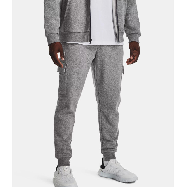 Jogging homme UA Rival Fleece Cargo - Gris Chiné / Blanc - Under Armour