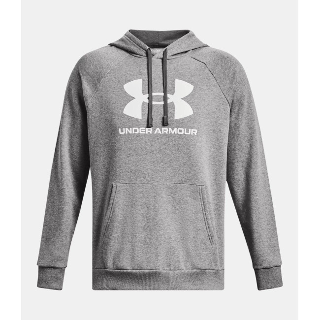 Hoodie polaire homme UA Rival Logo - Gris Chiné / Blanc - Under Armour