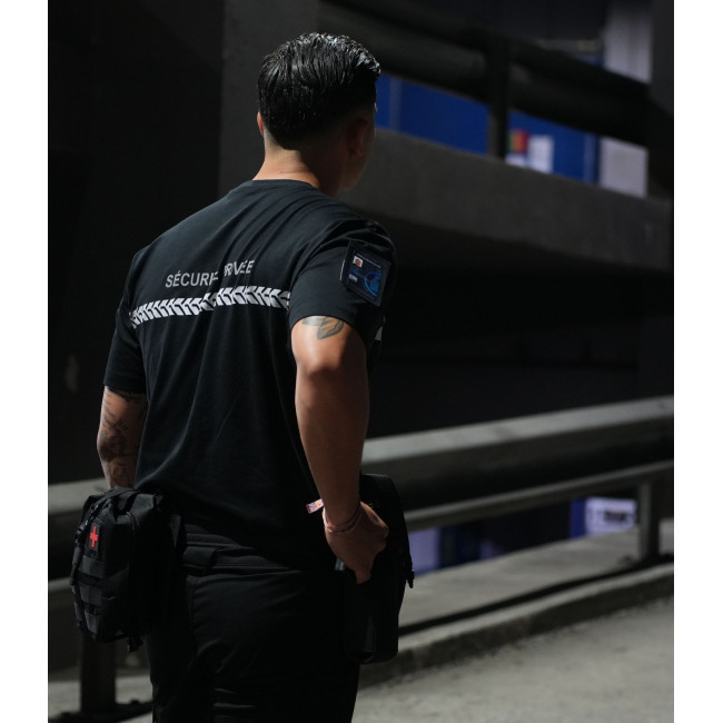 Tee Shirt 210g inscriptions et bande Sécurité Privée Noir - Safetek by GK