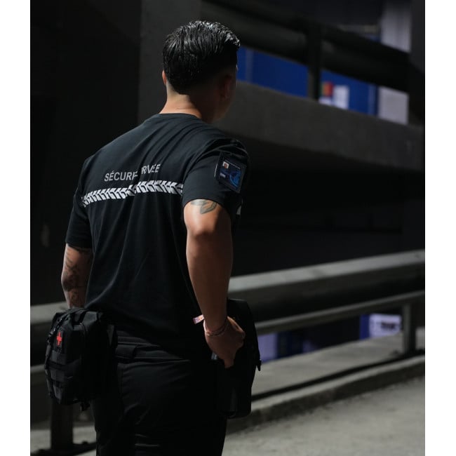 Tee Shirt 210g inscriptions et bande Sécurité Privée Noir - Safetek by GK