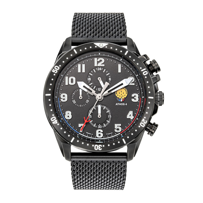 Horloge Athos 4 zwarte wijzerplaat zwarte metalen armband - Patrouille de France