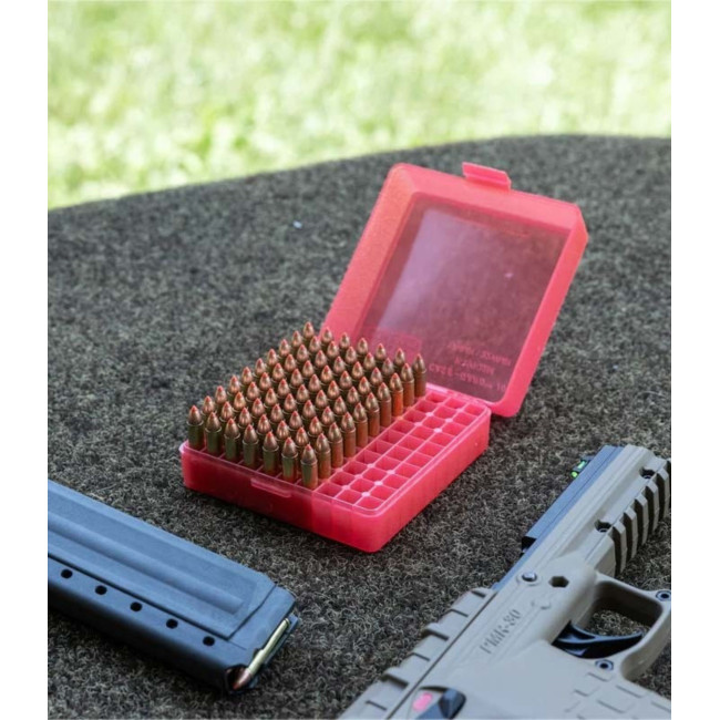 Munitiedoos 100 patronen met deksel voor .22 LR, Rood - MTM Case-Gard