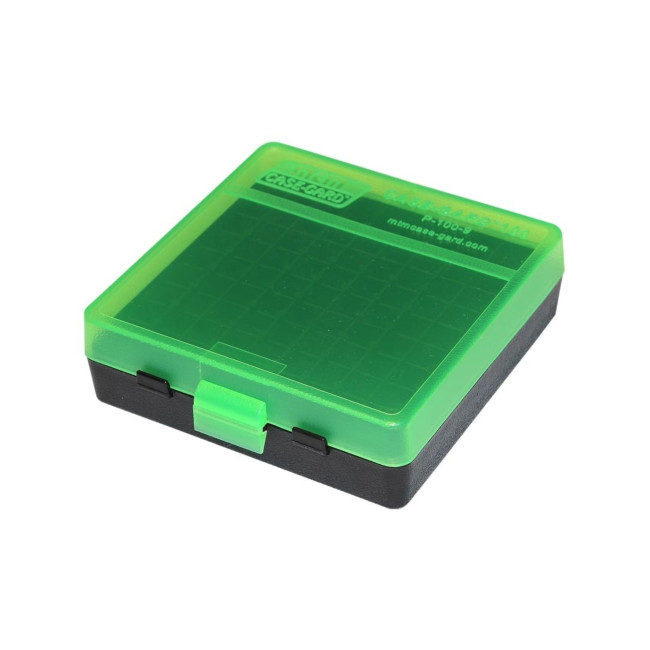 Boite munition 100 cartouches à couvercle pour 38 . 357 Verte Noire - MTM Case-Gard