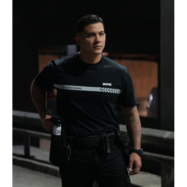 Tee Shirt 210g inscriptions et bande Sécurité Privée Noir - Safetek by GK