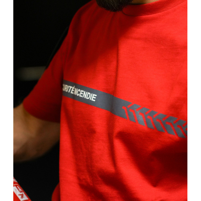 T-Shirt 210g mit Aufschrift und Streifen Feuerwehr Rot - Safetek by GK