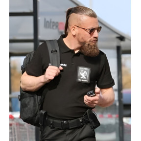Polo en coton Sécurité Noir avec grande fenêtre matricule - CityGuard