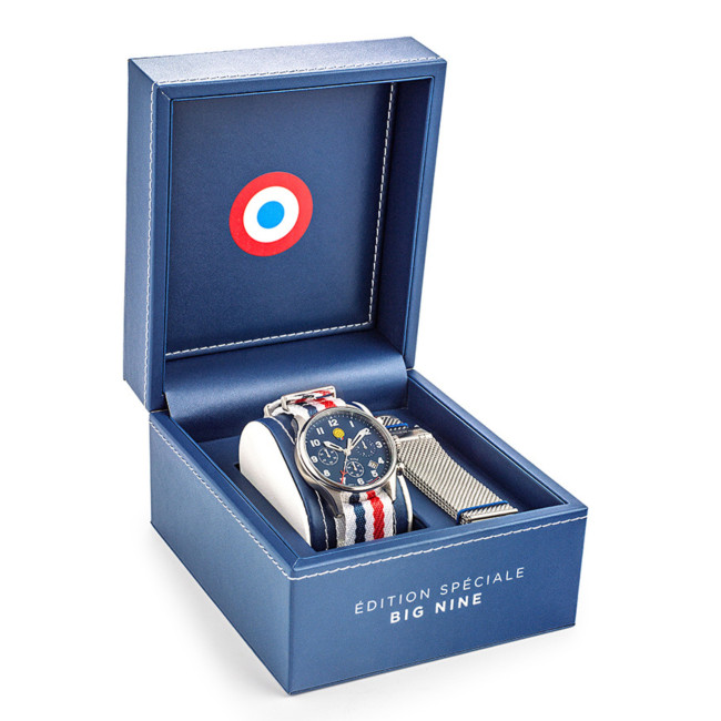 Coffret Montre édition spéciale BIG NINE bracelet acier ou cuir - Patrouille de France
