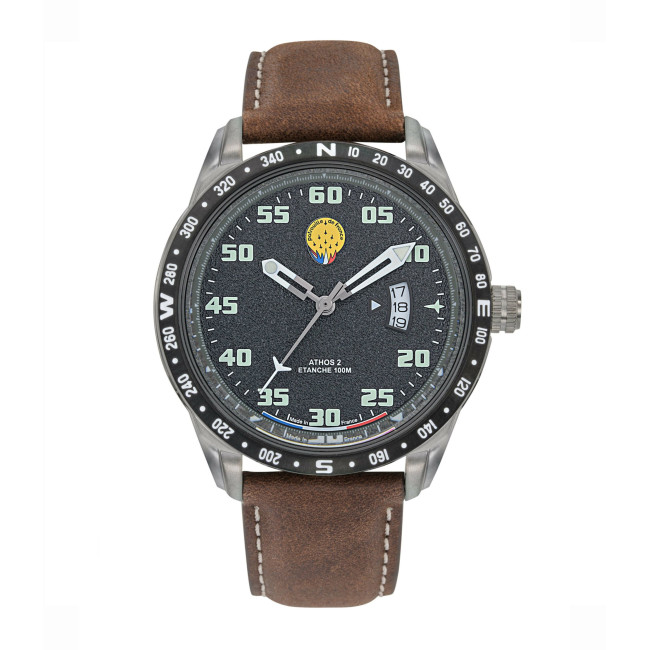 ATHOS 2 Uhr mit dunkelbraunem Lederarmband - Patrouille de France