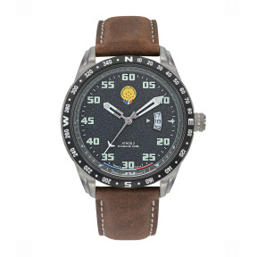 ATHOS 2 Uhr mit dunkelbraunem Lederarmband - Patrouille de France