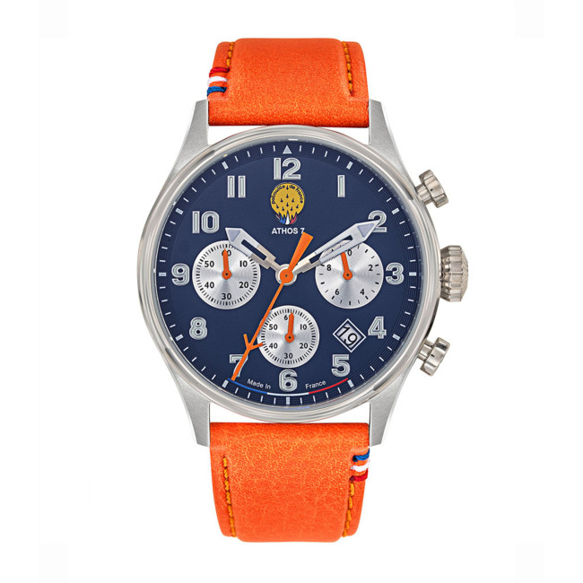 Zegarek ATHOS 7 pomarańczowy skórzany pasek - Patrouille de France