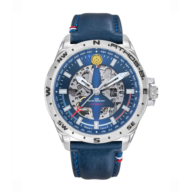 ATHOS 8 Uhr mit blauem Lederarmband und blauem Zifferblatt - Patrouille de France