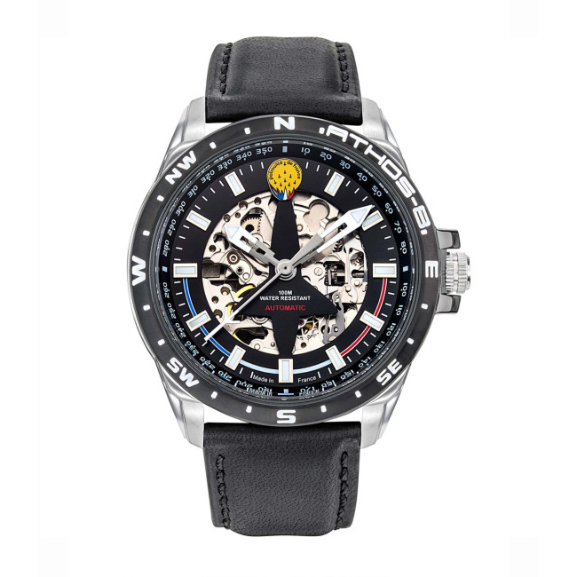 Montre ATHOS 8 bracelet cuir noir et cadran noir - Patrouille de France