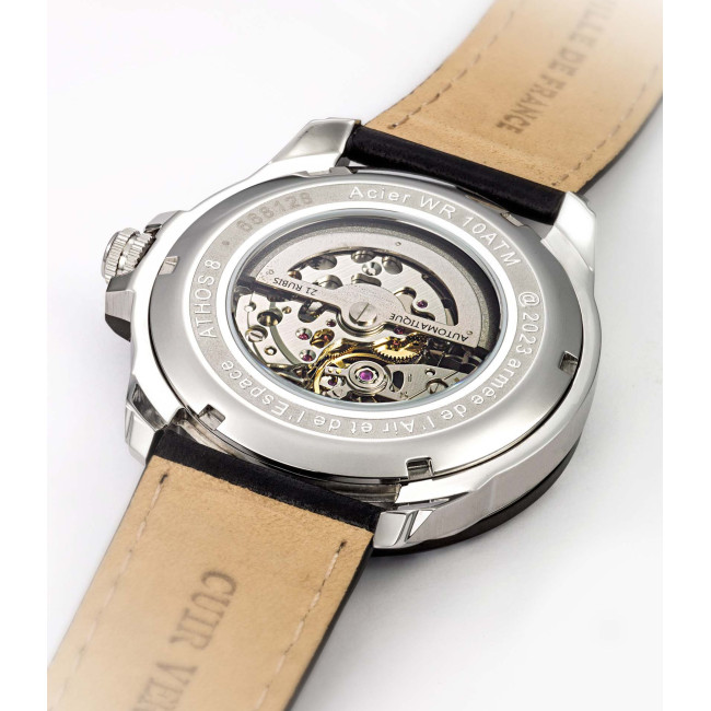 Montre ATHOS 8 bracelet cuir noir et cadran noir - Patrouille de France