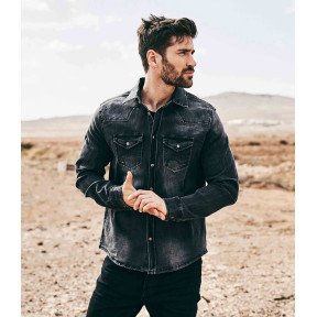 Chemise Jean Vintage Riley Denim effet froissé Noir - Brandit