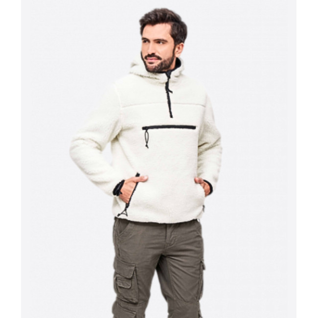 Kapuzenpullover mit Reißverschluss und Fleece-Futter weiß - Brandit