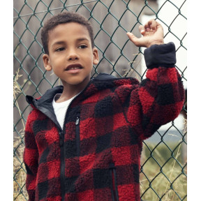 Kinder fleece jas met capuchon rood/zwart - Brandit