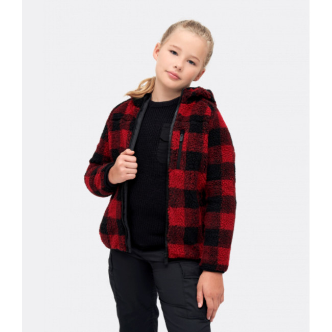 Kinder fleece vest met capuchon rood/zwart - Brandit