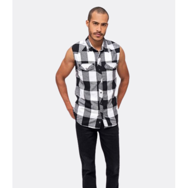 Chemise à carreaux sans manches blanc/noir - Brandit