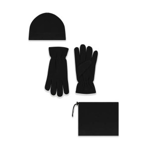 Schwarzes Fleece-Set (Handschuhe, Mütze, Halswärmer) - GK