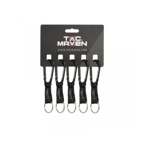 Set van 5 karabijnhaken met sleutelhanger 6mm - Zwart - Tac Maven