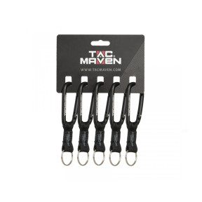Set van 5 karabijnhaken met sleutelhanger 8mm - Zwart - Tac Maven