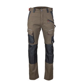 Pantalon de travail multi-poches stretch avec poches grenouillères SONIQUE - Marron/Noir - LMA