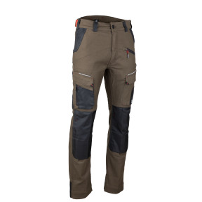 Pantalon de travail multi-poches stretch avec poches grenouillères SONIQUE - Marron/Noir - LMA