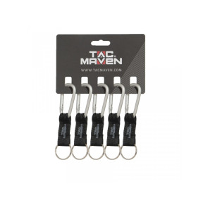 Set van 5 karabijnhaken met sleutelhanger 6mm - Zilver - Tac Maven