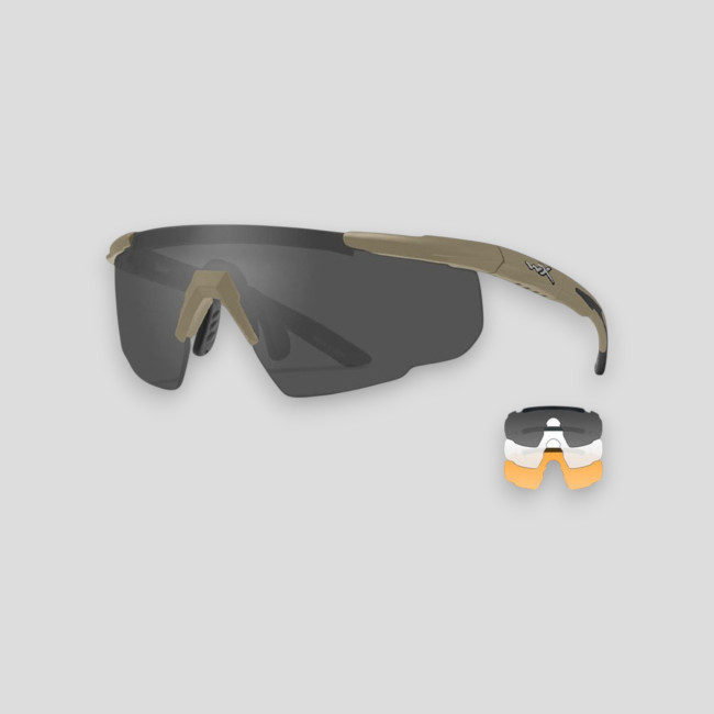 Lunettes de protection balistique Saber Advanced (kit 3 écrans Fumé/Incolore/Orange) - Tan - Wiley X Lunettes de protection balistique Saber Advanced (kit 3 écrans Fumé/Incolore/Orange) - Tan - Wiley X